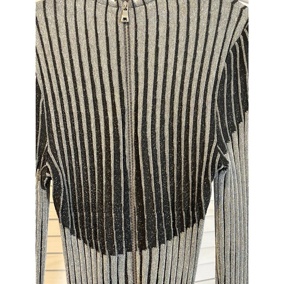 SOLD-Balmain Metallic Rib Knit Long Sleeve Sheath Dress Black Gra IT 40 NWT - Picture 9 of 13